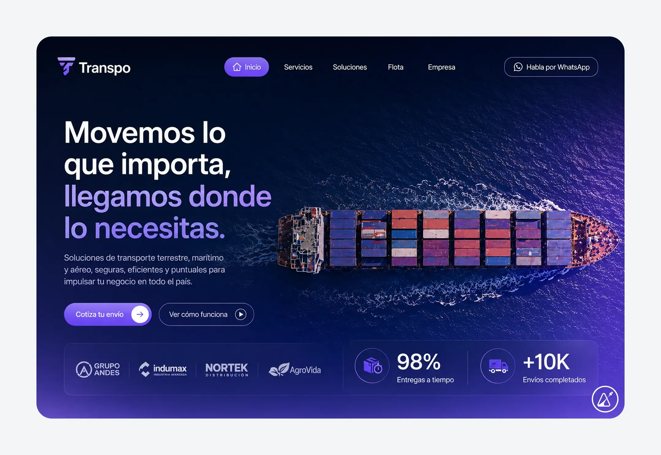 Ejemplo de diseño web para una empresa de transporte